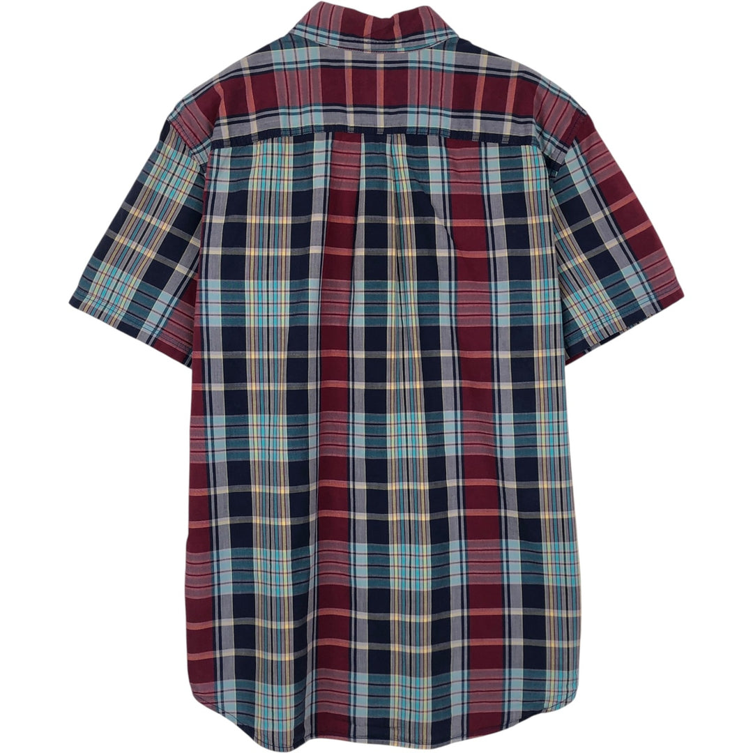 GAP Short-Sleeve Cotton Check Shirt, Men's Size L (approx.) cotton navy blue type Vintage Second Hand