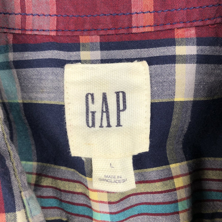 GAP Short-Sleeve Cotton Check Shirt, Men's Size L (approx.) cotton navy blue type Vintage Second Hand