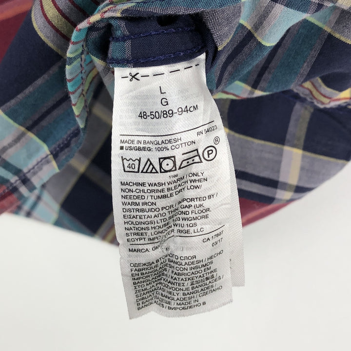 GAP Short-Sleeve Cotton Check Shirt, Men's Size L (approx.) cotton navy blue type Vintage Second Hand