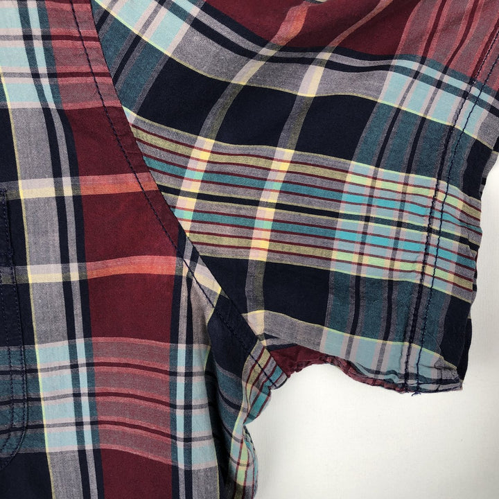 GAP Short-Sleeve Cotton Check Shirt, Men's Size L (approx.) cotton navy blue type Vintage Second Hand