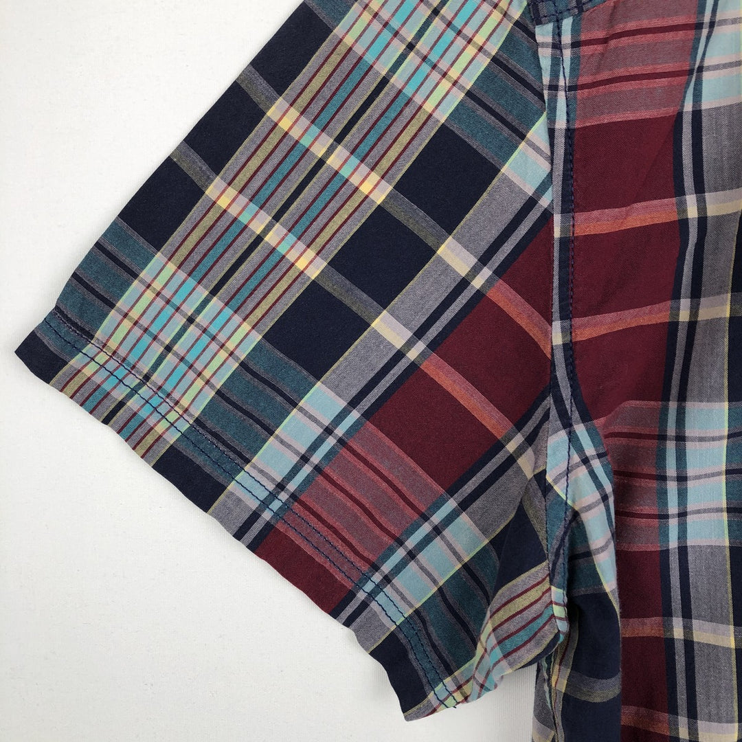 GAP Short-Sleeve Cotton Check Shirt, Men's Size L (approx.) cotton navy blue type Vintage Second Hand