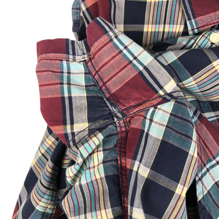 GAP Short-Sleeve Cotton Check Shirt, Men's Size L (approx.) cotton navy blue type Vintage Second Hand