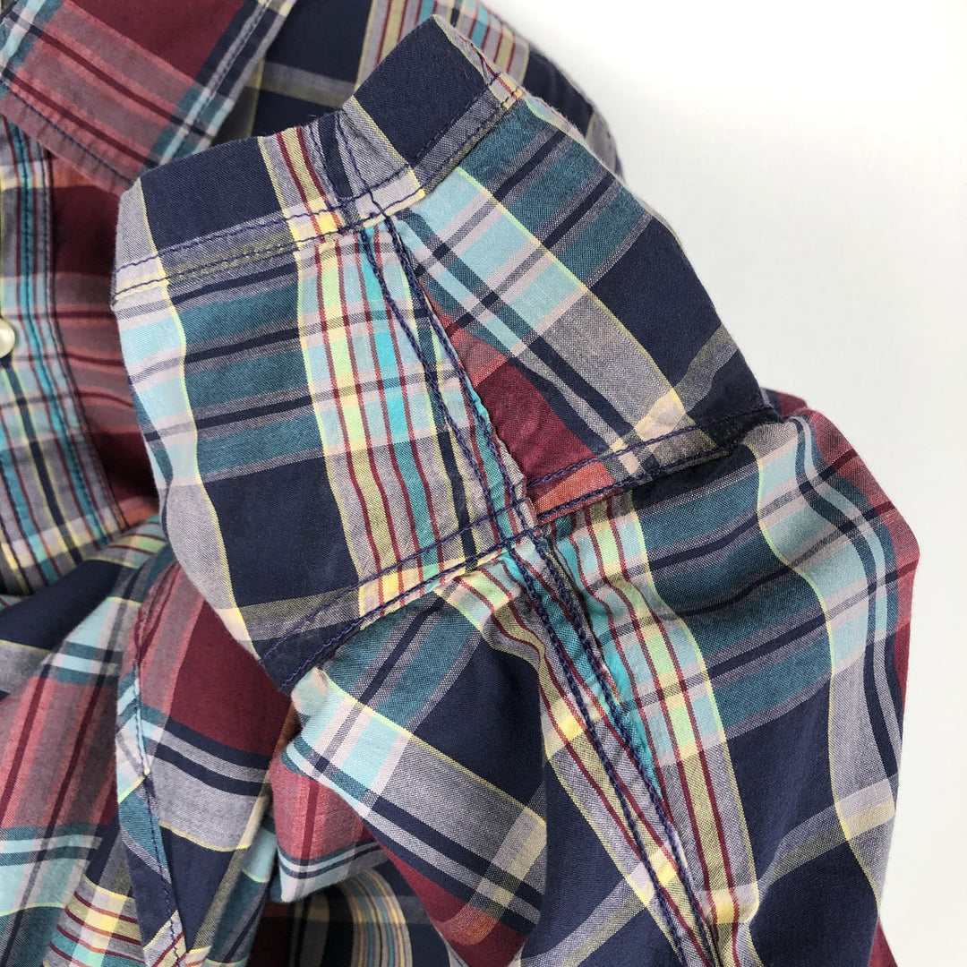 GAP Short-Sleeve Cotton Check Shirt, Men's Size L (approx.) cotton navy blue type Vintage Second Hand