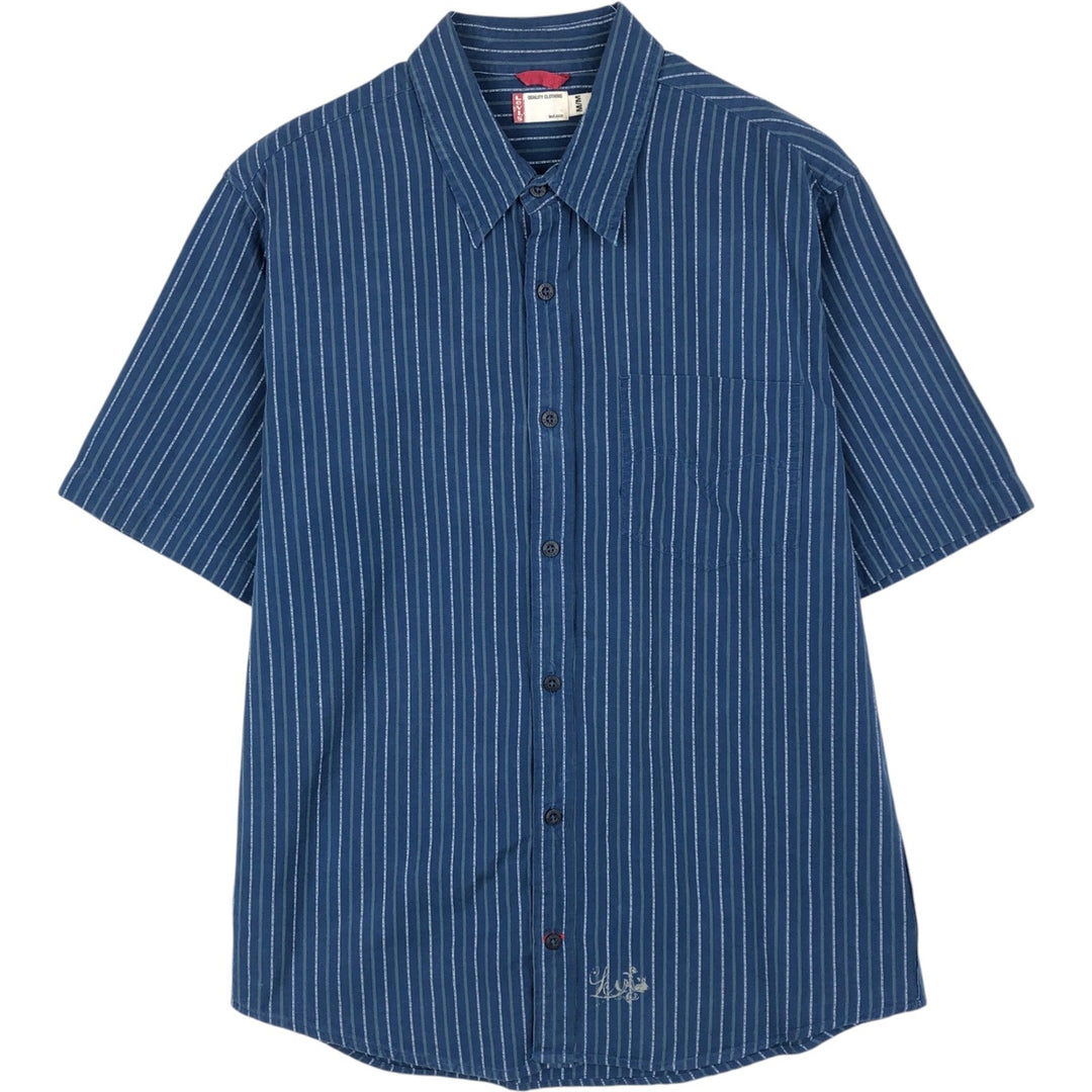 Levi's Stripe Pattern Short-Sleeve Cotton Shirt, Men's Size M (approx.) cotton Navy blue Vintage Second Hand