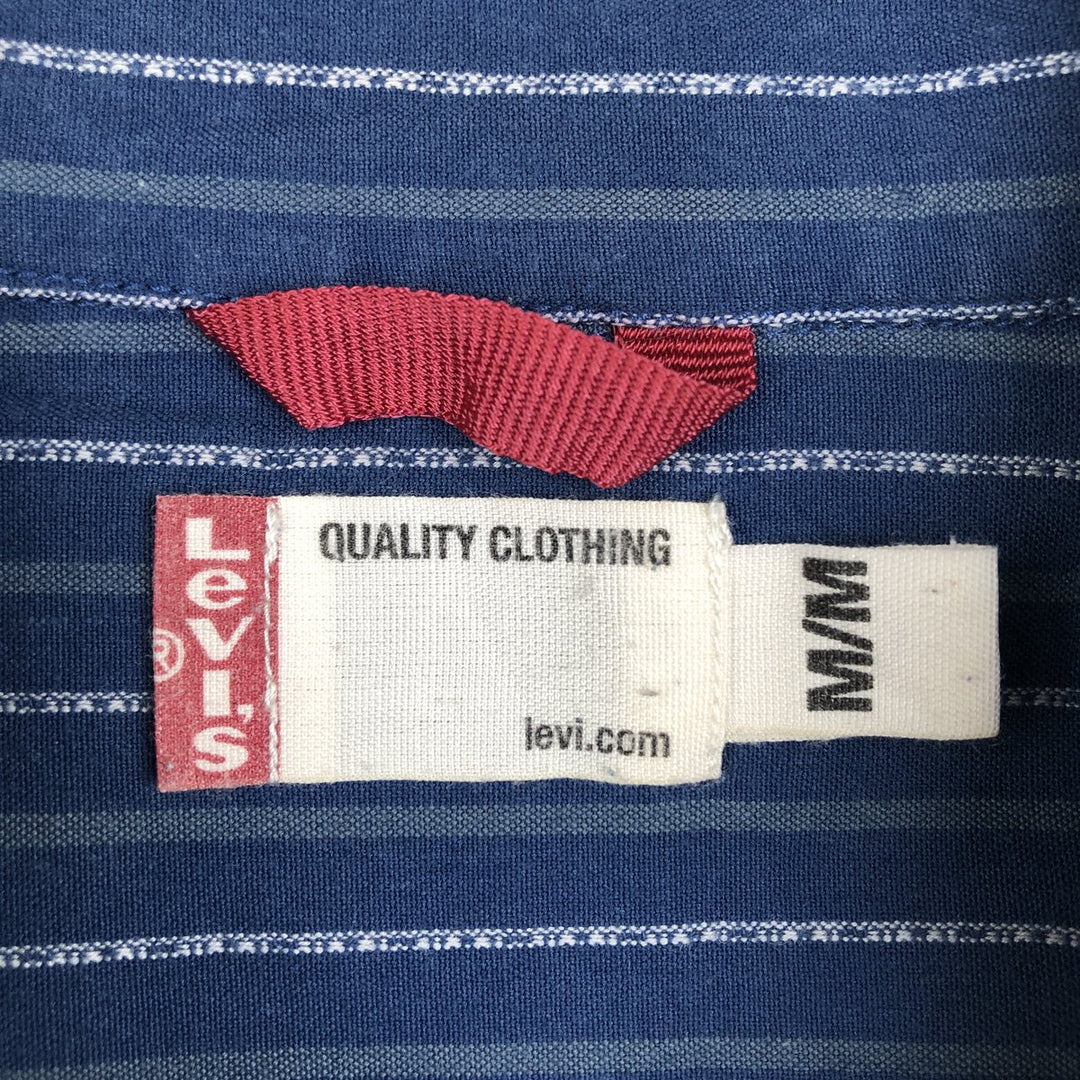 Levi's Stripe Pattern Short-Sleeve Cotton Shirt, Men's Size M (approx.) cotton Navy blue Vintage Second Hand