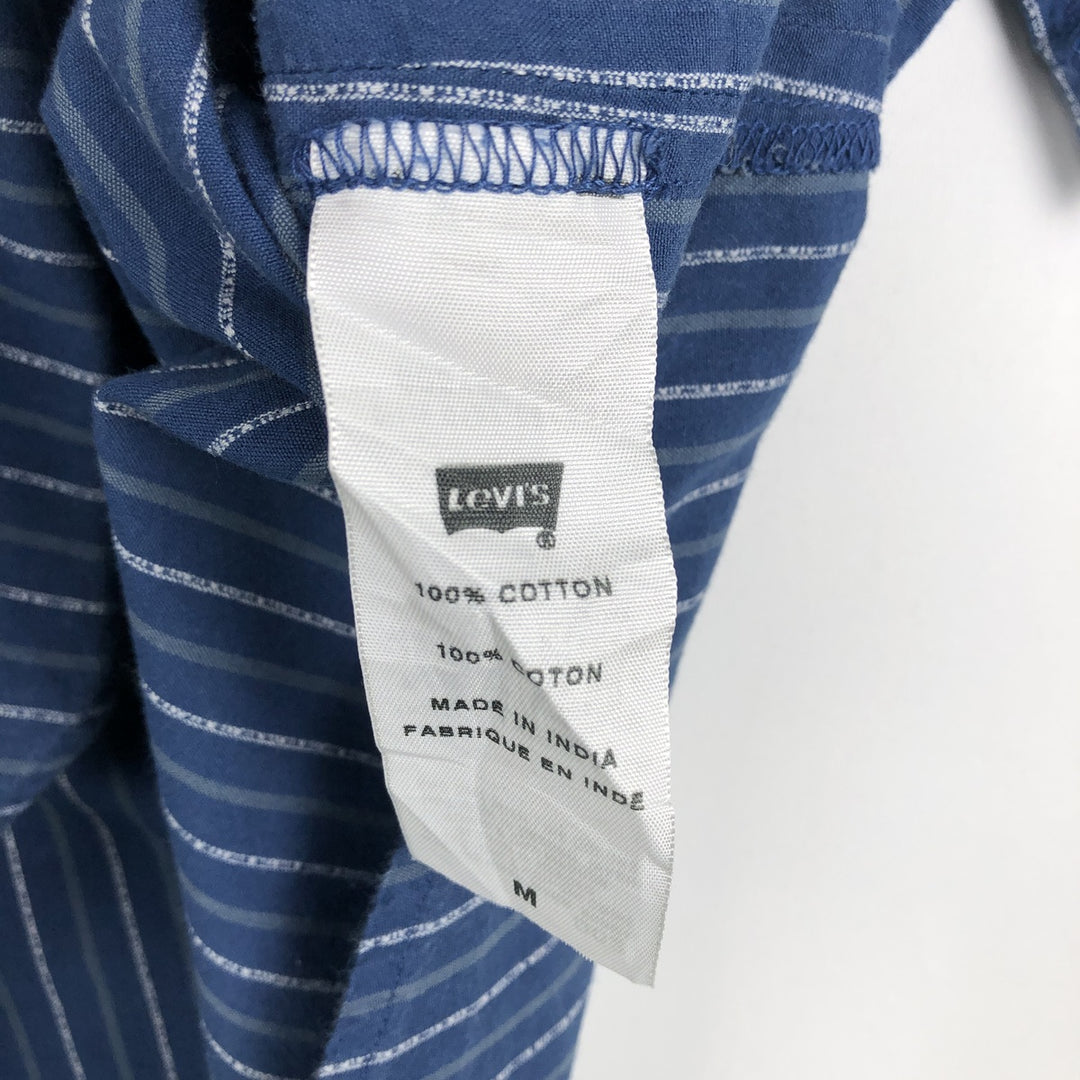 Levi's Stripe Pattern Short-Sleeve Cotton Shirt, Men's Size M (approx.) cotton Navy blue Vintage Second Hand