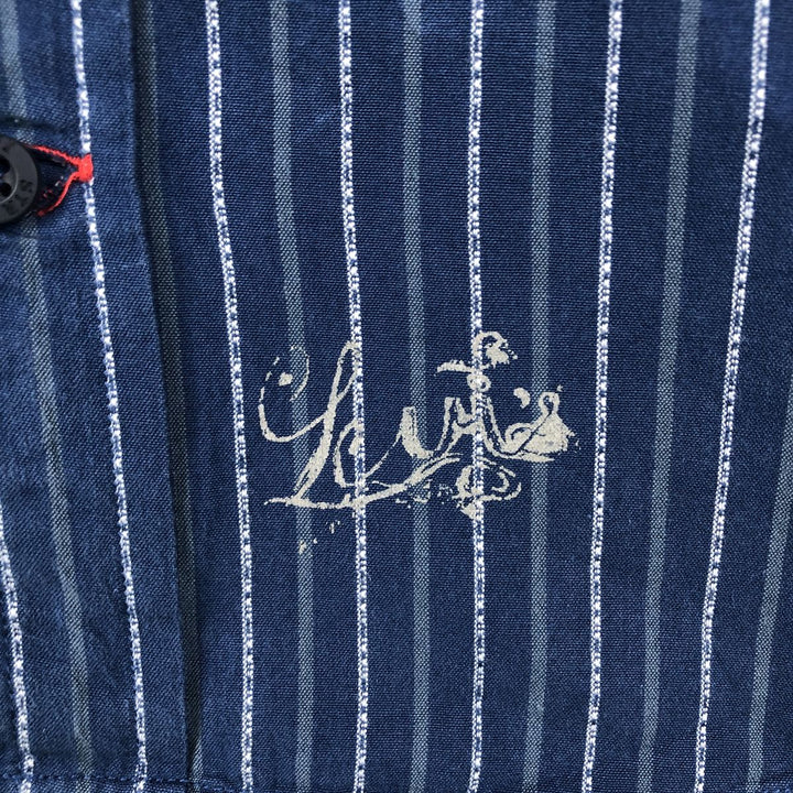 Levi's Stripe Pattern Short-Sleeve Cotton Shirt, Men's Size M (approx.) cotton Navy blue Vintage Second Hand