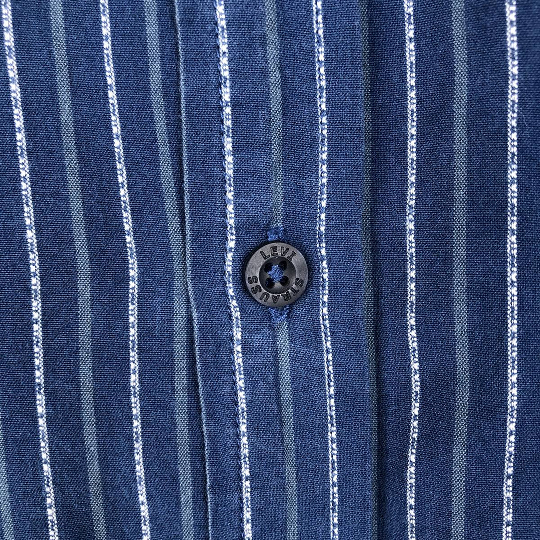 Levi's Stripe Pattern Short-Sleeve Cotton Shirt, Men's Size M (approx.) cotton Navy blue Vintage Second Hand