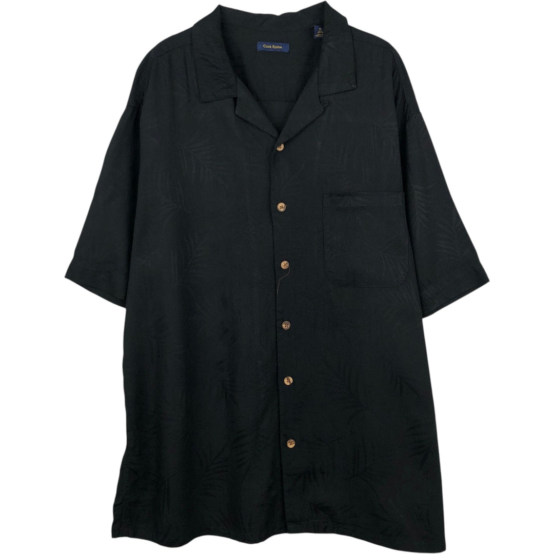 CLUB ROOM Leaf Pattern Short-Sleeve Open Collar Rayon Shirt, Boxy Shirt, Men's Size XL Rayon black type Vintage Second Hand