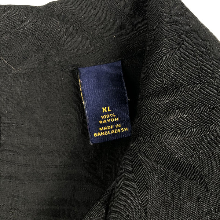 CLUB ROOM Leaf Pattern Short-Sleeve Open Collar Rayon Shirt, Boxy Shirt, Men's Size XL Rayon black type Vintage Second Hand