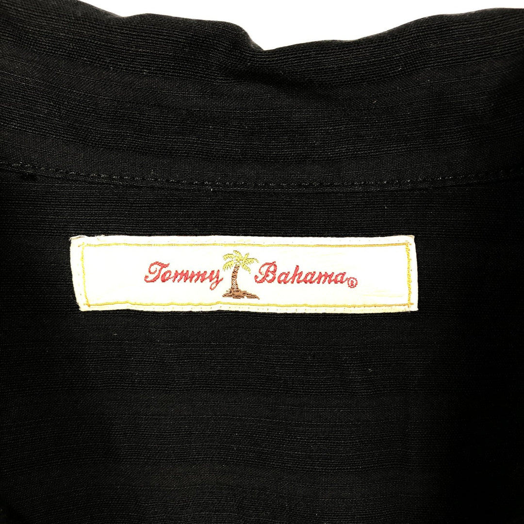 Tommy Bahama Stripe Pattern Short-Sleeve Open Collar Silk Shirt, Boxy Fit, Men's Size L (approx.) silk black type Vintage Second Hand