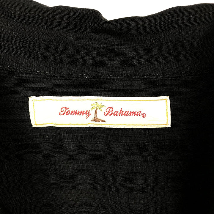 Tommy Bahama Stripe Pattern Short-Sleeve Open Collar Silk Shirt, Boxy Fit, Men's Size L (approx.) silk black type Vintage Second Hand