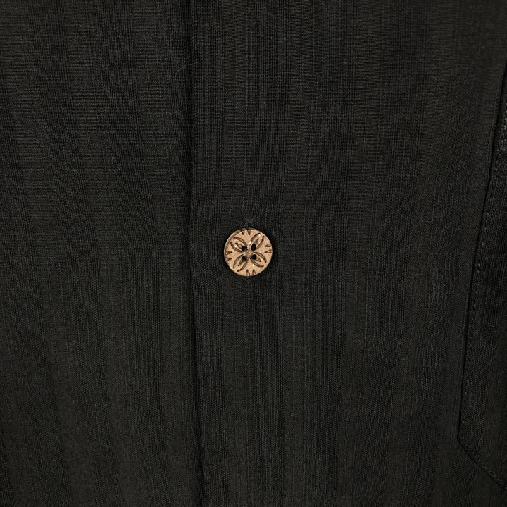 Tommy Bahama Stripe Pattern Short-Sleeve Open Collar Silk Shirt, Boxy Fit, Men's Size L (approx.) silk black type Vintage Second Hand