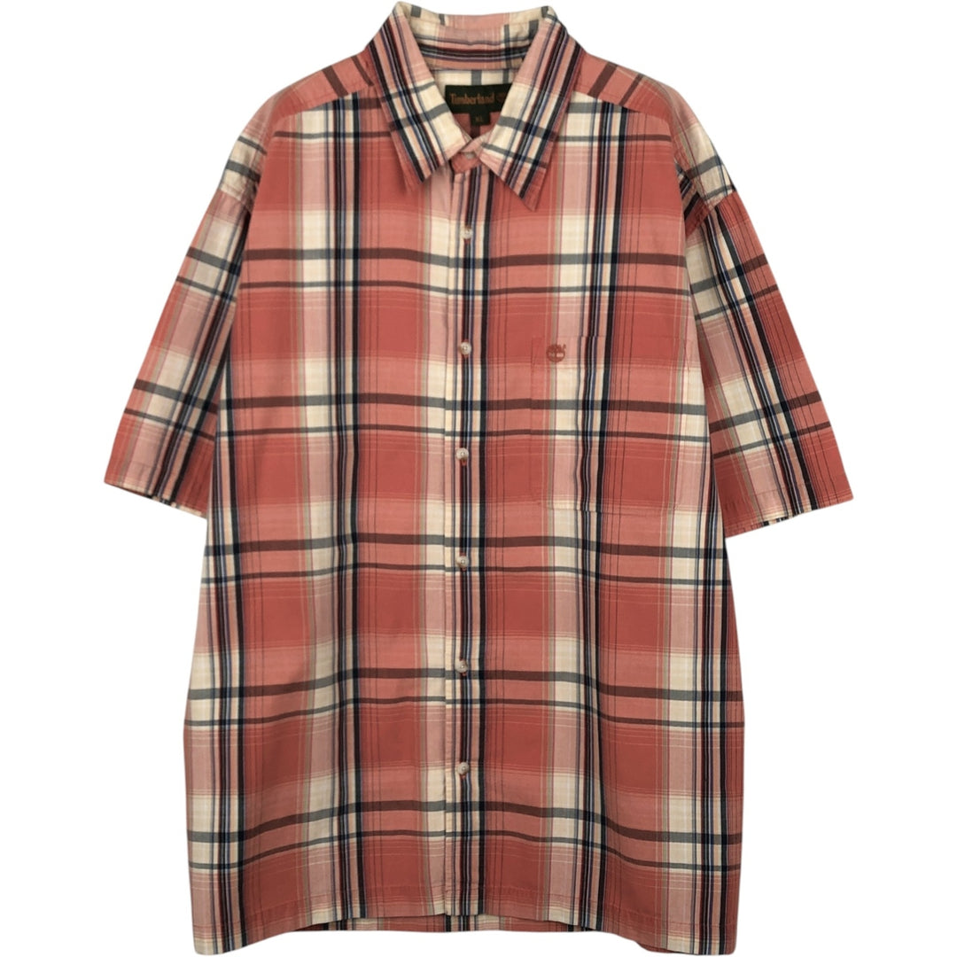 Vintage 90s-00'S Timberland short-sleeved cotton checkered box shirt, men's size XL cotton orange type Vintage Second Hand