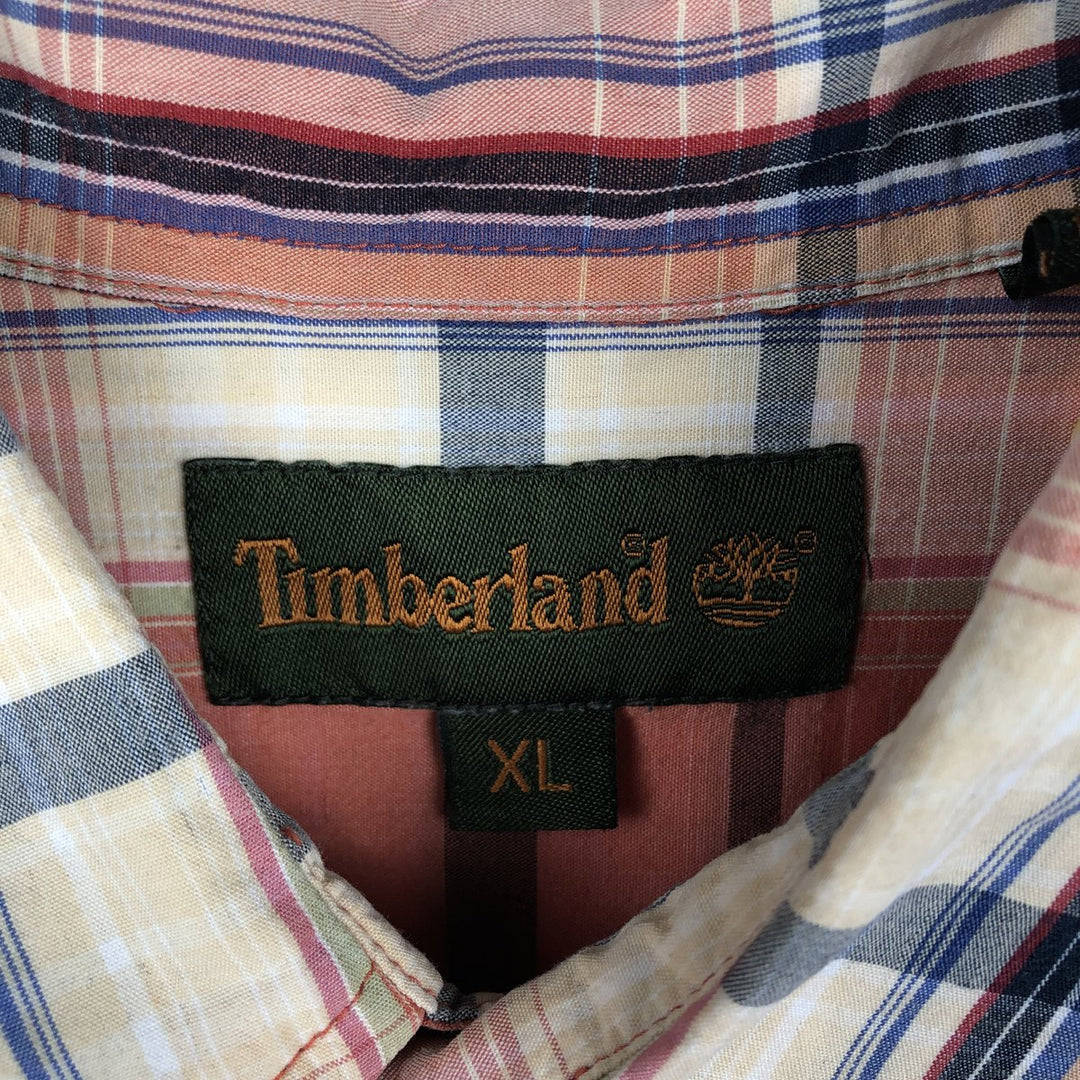 Vintage 90s-00'S Timberland short-sleeved cotton checkered box shirt, men's size XL cotton orange type Vintage Second Hand