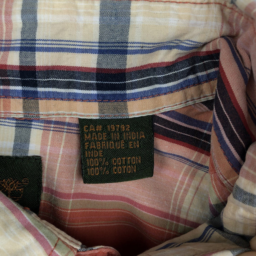 Vintage 90s-00'S Timberland short-sleeved cotton checkered box shirt, men's size XL cotton orange type Vintage Second Hand