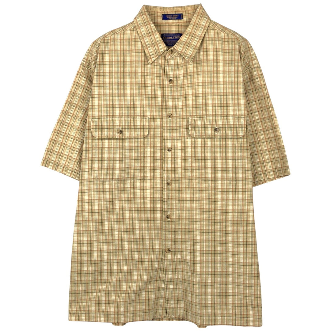 2000'S Pendleton HIKER SHIRT Short-Sleeve Cotton Check Shirt, Boxy Shirt, Men's Size L (approx.) cotton yellow type Vintage Second Hand