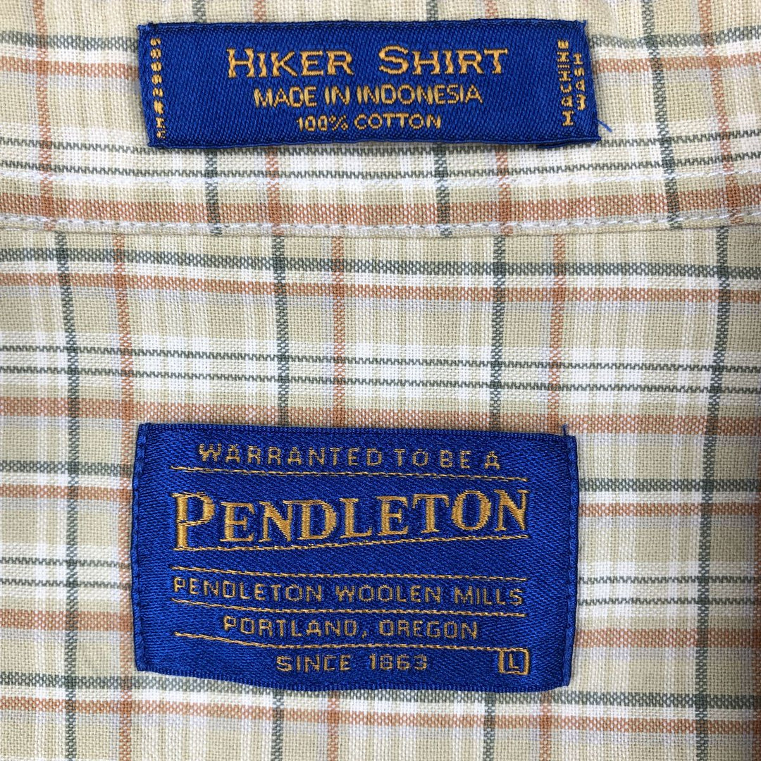 2000'S Pendleton HIKER SHIRT Short-Sleeve Cotton Check Shirt, Boxy Shirt, Men's Size L (approx.) cotton yellow type Vintage Second Hand