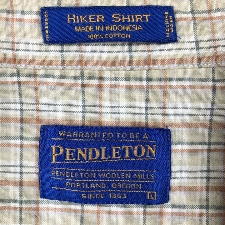 2000'S Pendleton HIKER SHIRT Short-Sleeve Cotton Check Shirt, Boxy Shirt, Men's Size L (approx.) cotton yellow type Vintage Second Hand