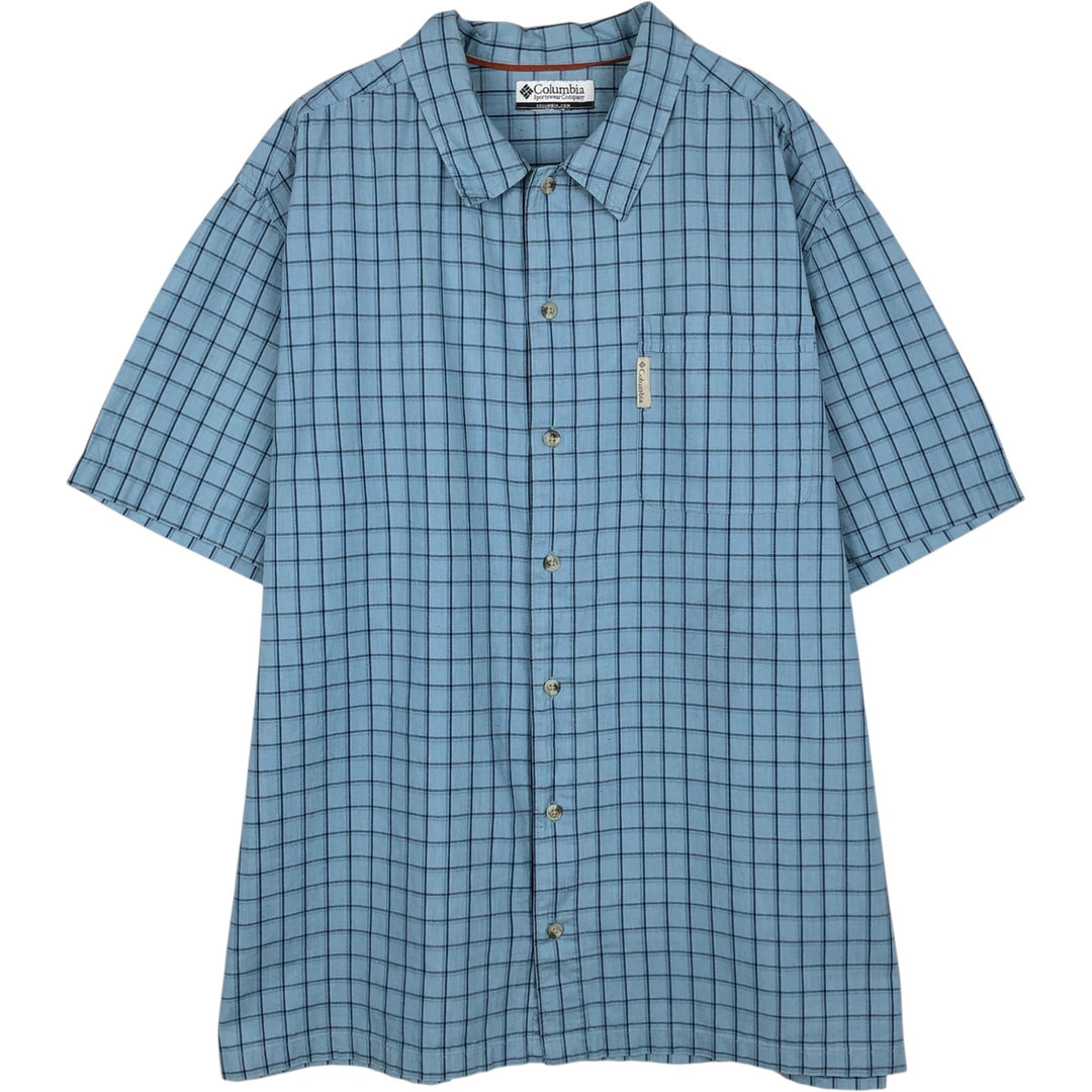 2000'S Columbia Short Sleeve Cotton Check Box Shirt, Men's XL cotton Blue type light blue Vintage Second Hand