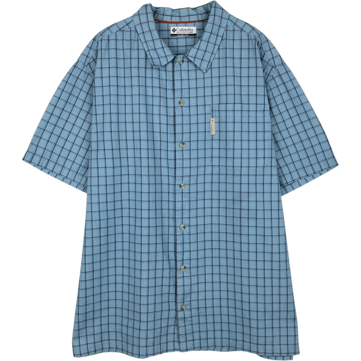 2000'S Columbia Short Sleeve Cotton Check Box Shirt, Men's XL cotton Blue type light blue Vintage Second Hand