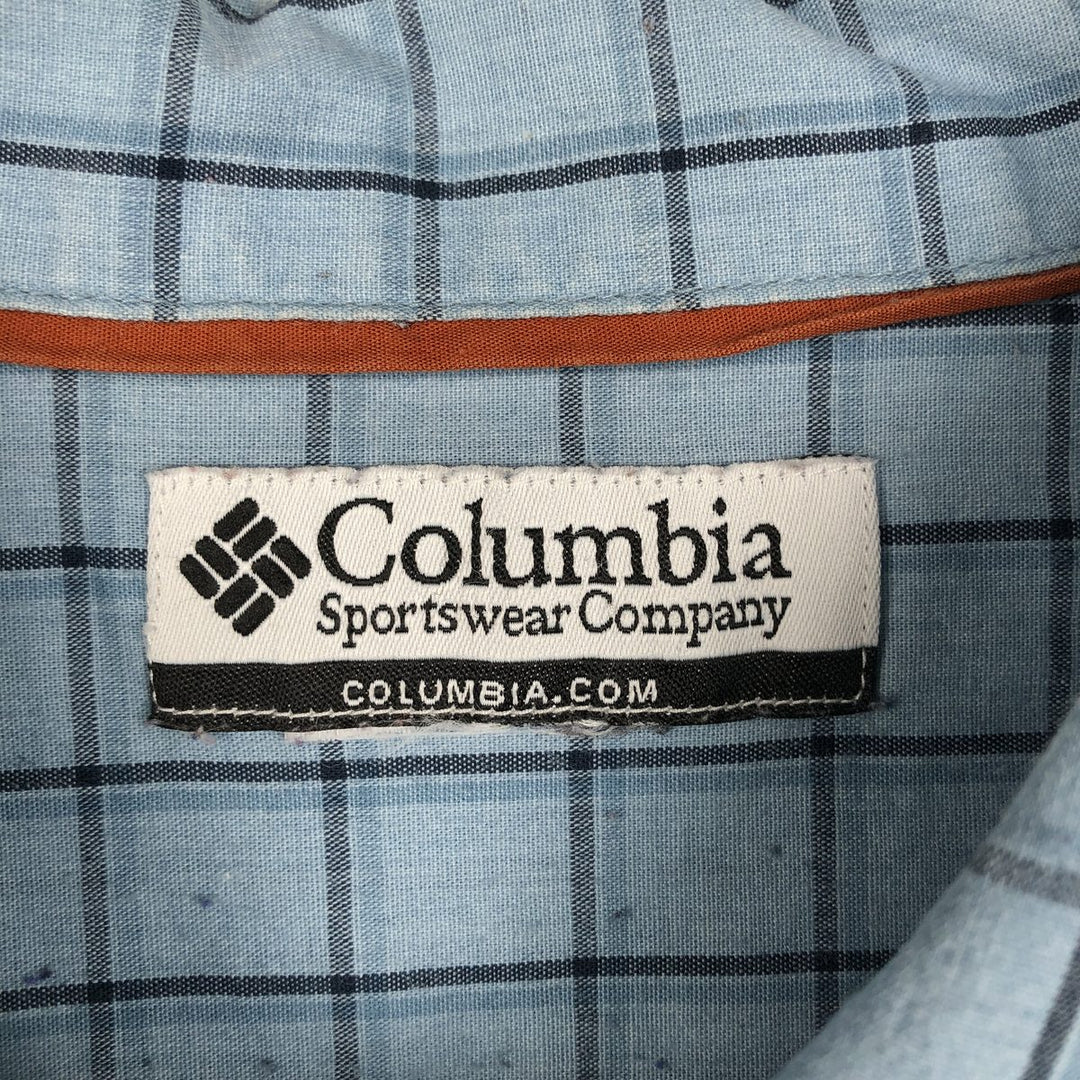 2000'S Columbia Short Sleeve Cotton Check Box Shirt, Men's XL cotton Blue type light blue Vintage Second Hand