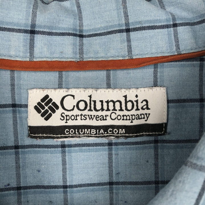 2000'S Columbia Short Sleeve Cotton Check Box Shirt, Men's XL cotton Blue type light blue Vintage Second Hand