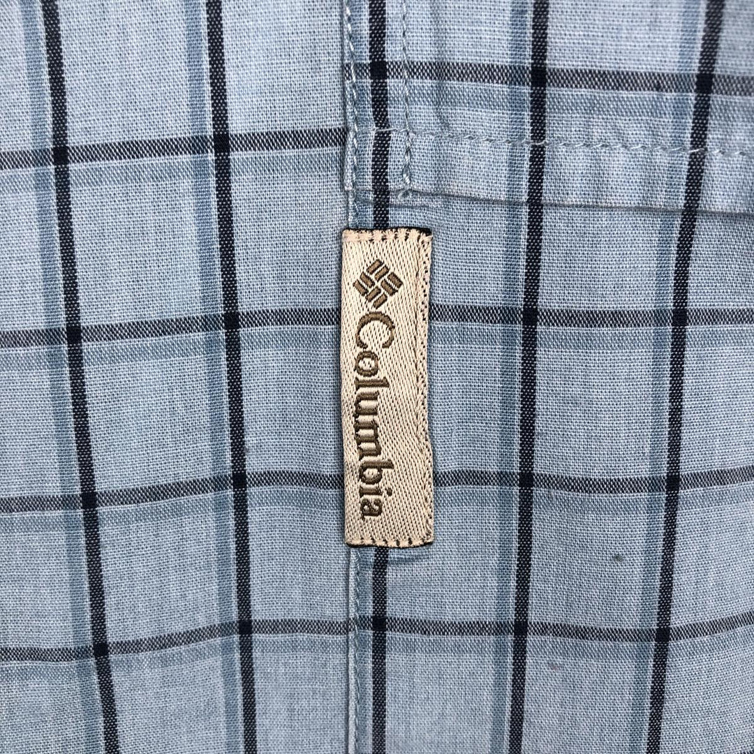 2000'S Columbia Short Sleeve Cotton Check Box Shirt, Men's XL cotton Blue type light blue Vintage Second Hand