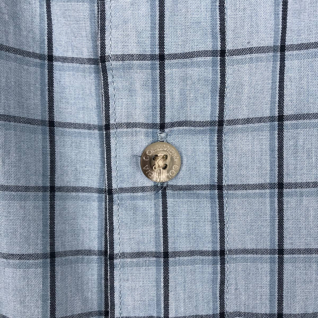 2000'S Columbia Short Sleeve Cotton Check Box Shirt, Men's XL cotton Blue type light blue Vintage Second Hand