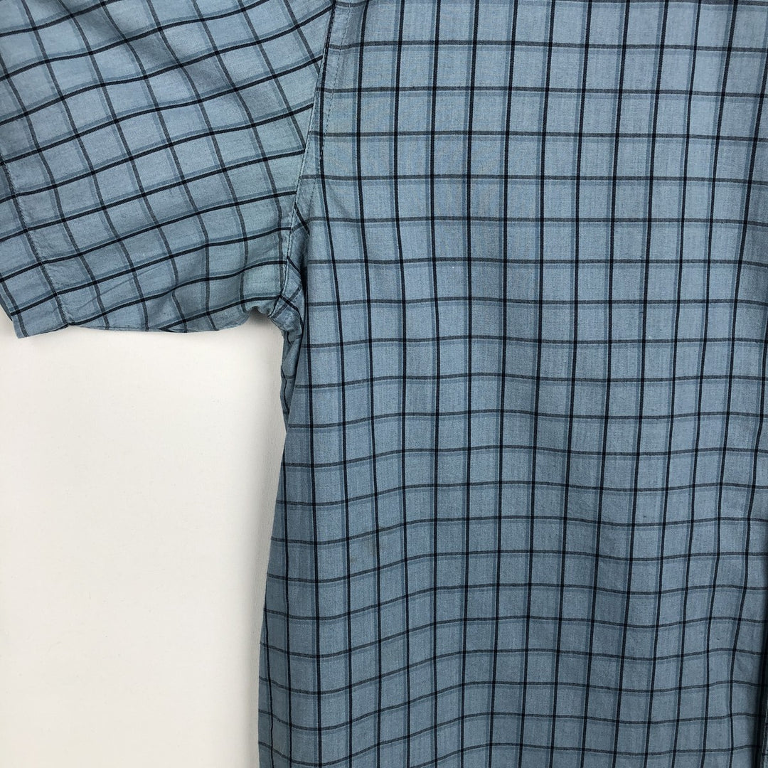 2000'S Columbia Short Sleeve Cotton Check Box Shirt, Men's XL cotton Blue type light blue Vintage Second Hand