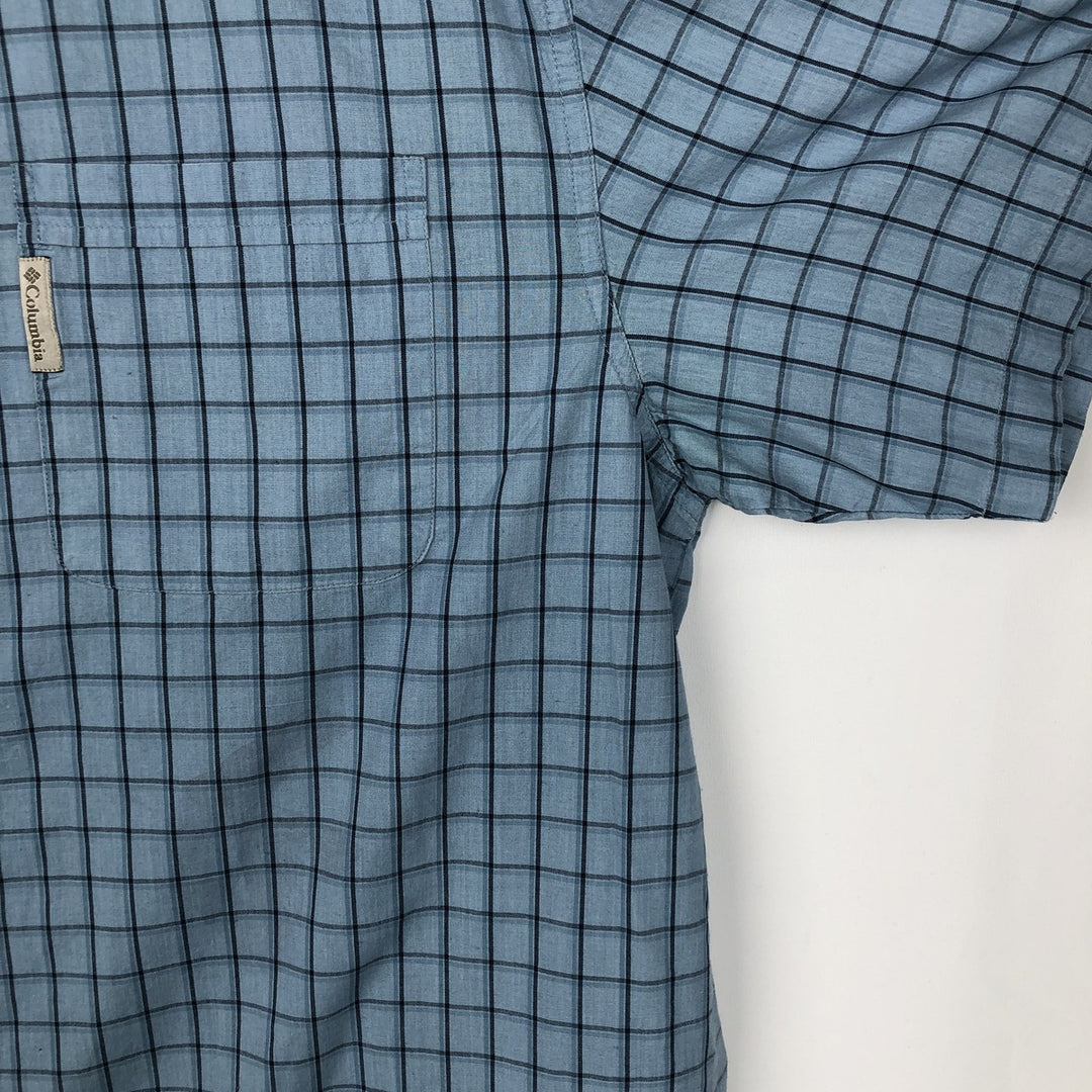 2000'S Columbia Short Sleeve Cotton Check Box Shirt, Men's XL cotton Blue type light blue Vintage Second Hand