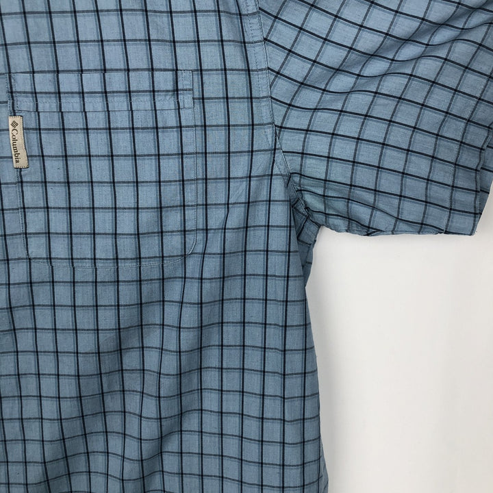 2000'S Columbia Short Sleeve Cotton Check Box Shirt, Men's XL cotton Blue type light blue Vintage Second Hand