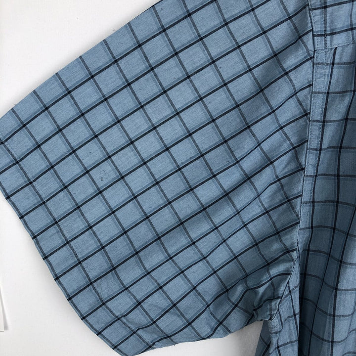 2000'S Columbia Short Sleeve Cotton Check Box Shirt, Men's XL cotton Blue type light blue Vintage Second Hand