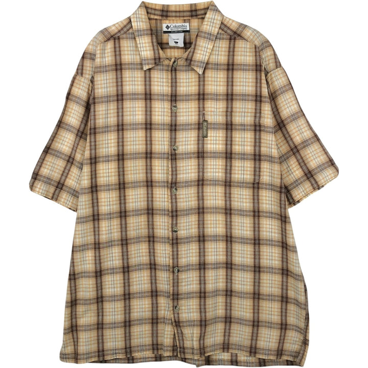 2000'S Columbia Short Sleeve Cotton Check Box Shirt, Men's Size L cotton Beige type Vintage Second Hand