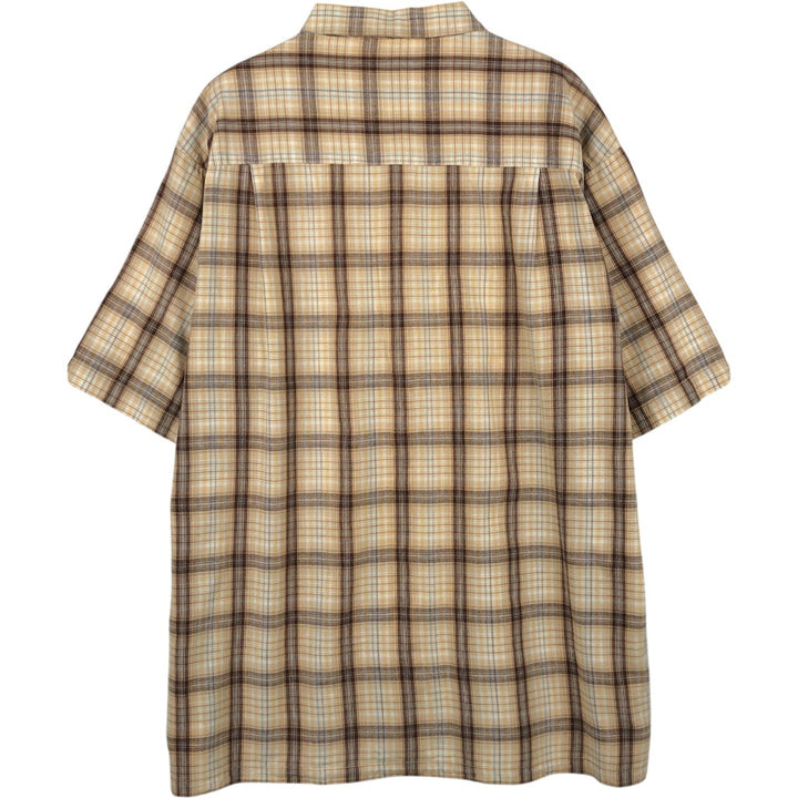 2000'S Columbia Short Sleeve Cotton Check Box Shirt, Men's Size L cotton Beige type Vintage Second Hand