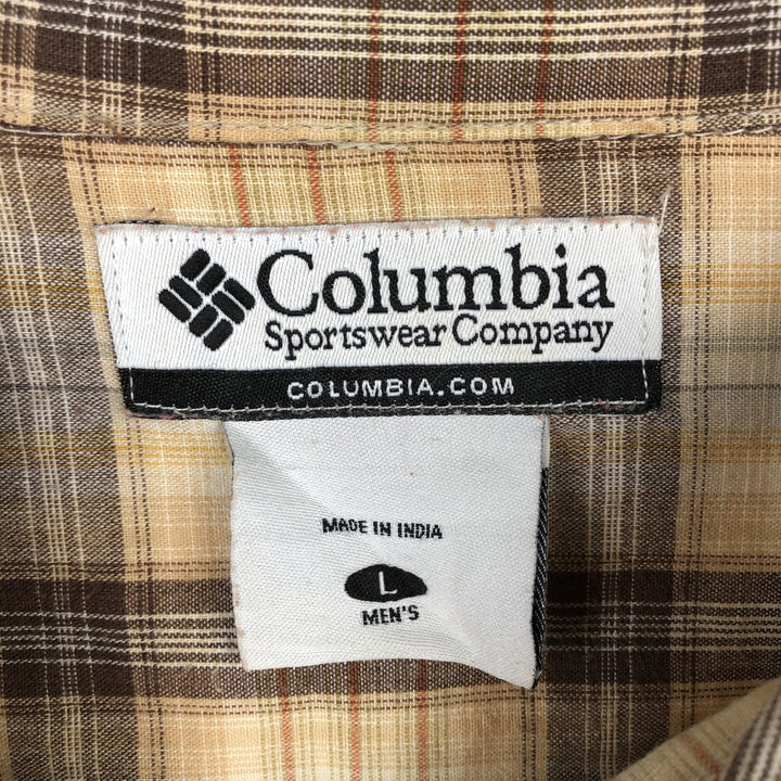 2000'S Columbia Short Sleeve Cotton Check Box Shirt, Men's Size L cotton Beige type Vintage Second Hand