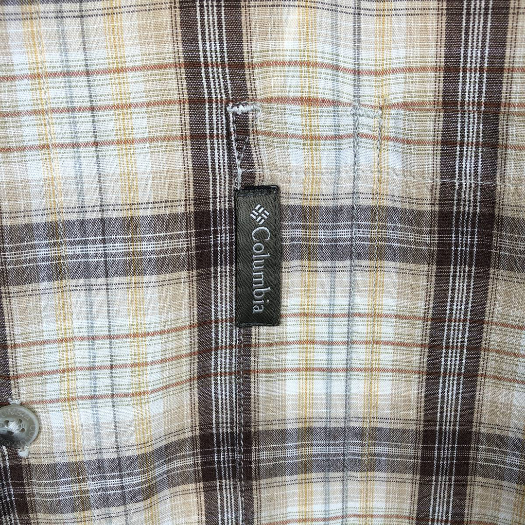 2000'S Columbia Short Sleeve Cotton Check Box Shirt, Men's Size L cotton Beige type Vintage Second Hand