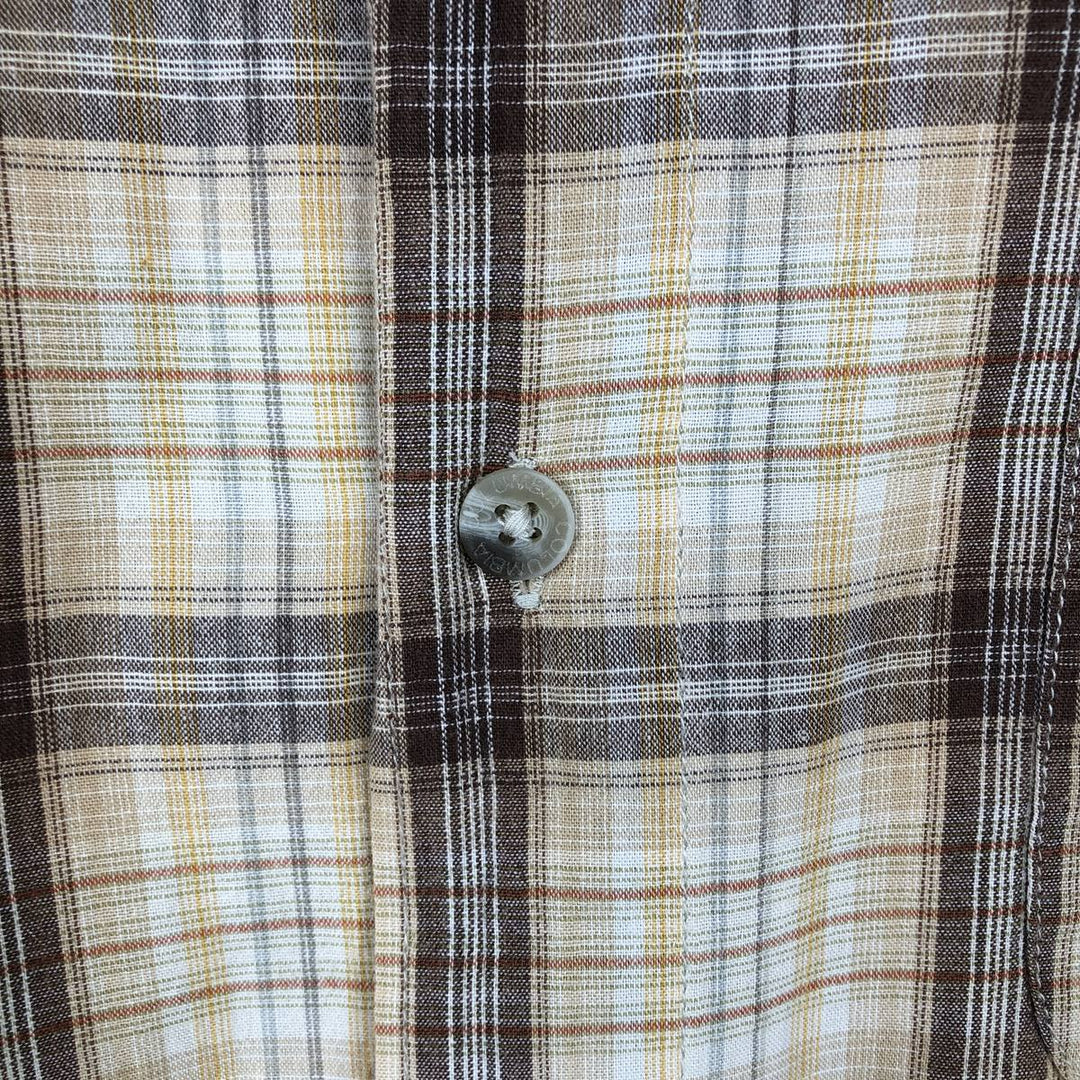 2000'S Columbia Short Sleeve Cotton Check Box Shirt, Men's Size L cotton Beige type Vintage Second Hand