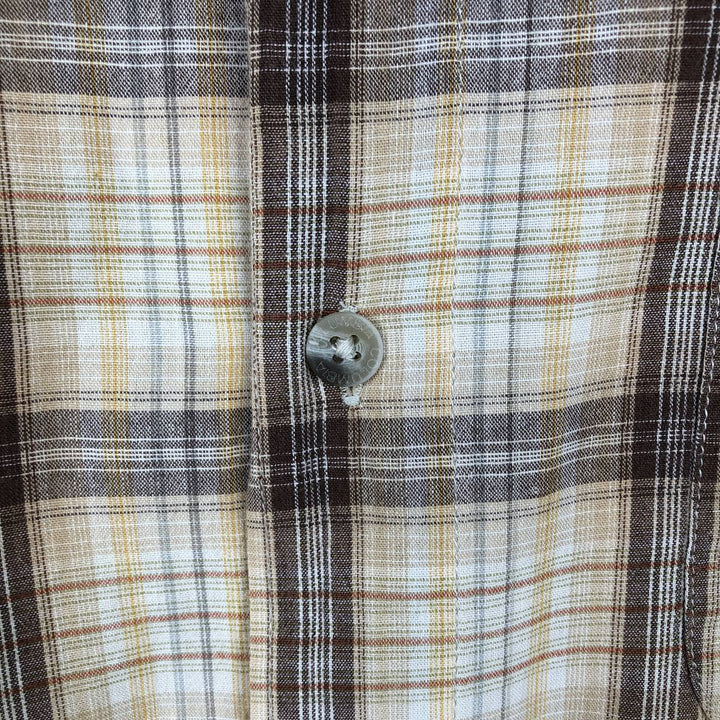2000'S Columbia Short Sleeve Cotton Check Box Shirt, Men's Size L cotton Beige type Vintage Second Hand