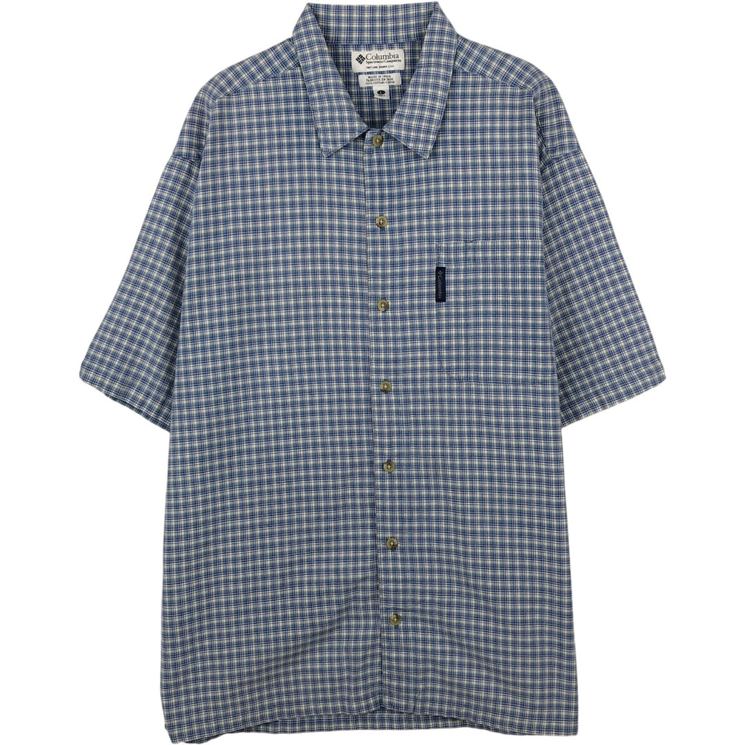 90s-00'S Columbia Short Sleeve Cotton Check Shirt Box Shirt Men's L Size Vintage cotton blue type Vintage Second Hand