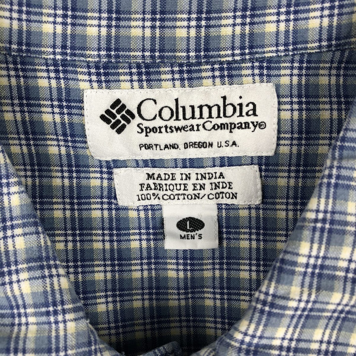 90s-00'S Columbia Short Sleeve Cotton Check Shirt Box Shirt Men's L Size Vintage cotton blue type Vintage Second Hand