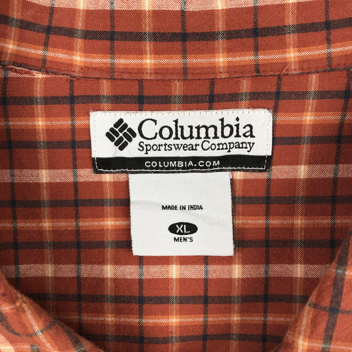 2000'S Columbia Short Sleeve Cotton Check Box Shirt, Men's XL cotton orange type Vintage Second Hand
