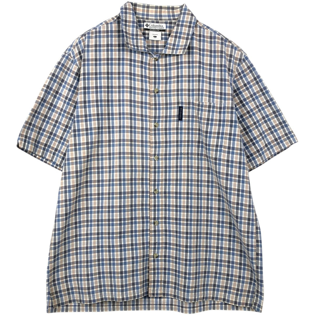 00'S Columbia Short Sleeve Cotton Check Shirt Men's Size L cotton gray type Vintage Second Hand