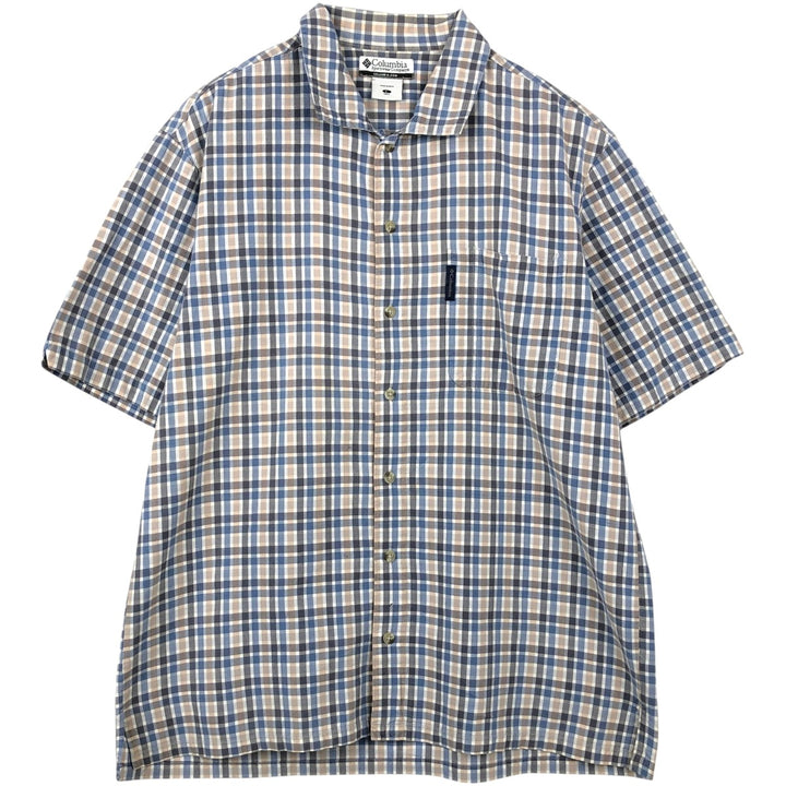 00'S Columbia Short Sleeve Cotton Check Shirt Men's Size L cotton gray type Vintage Second Hand