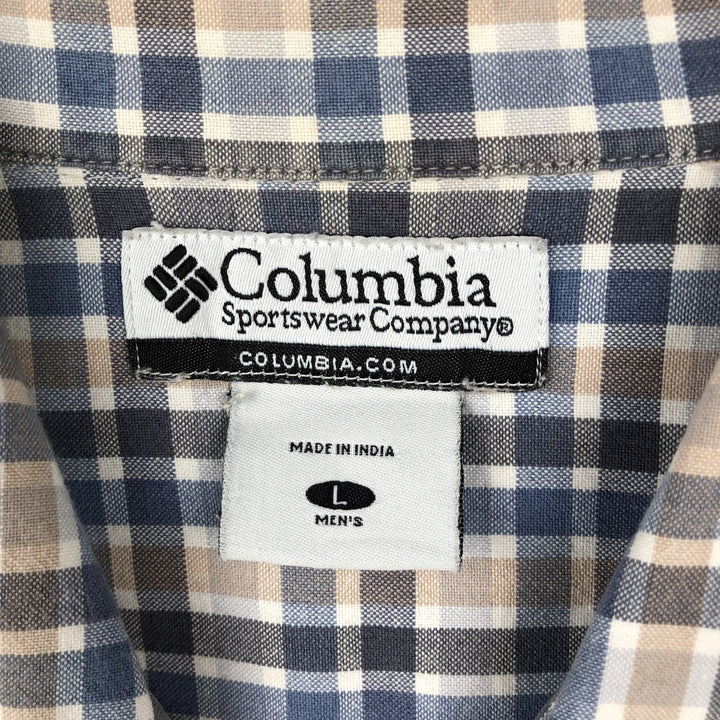 00'S Columbia Short Sleeve Cotton Check Shirt Men's Size L cotton gray type Vintage Second Hand