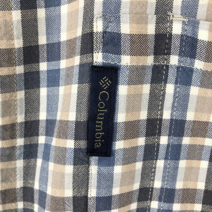 00'S Columbia Short Sleeve Cotton Check Shirt Men's Size L cotton gray type Vintage Second Hand