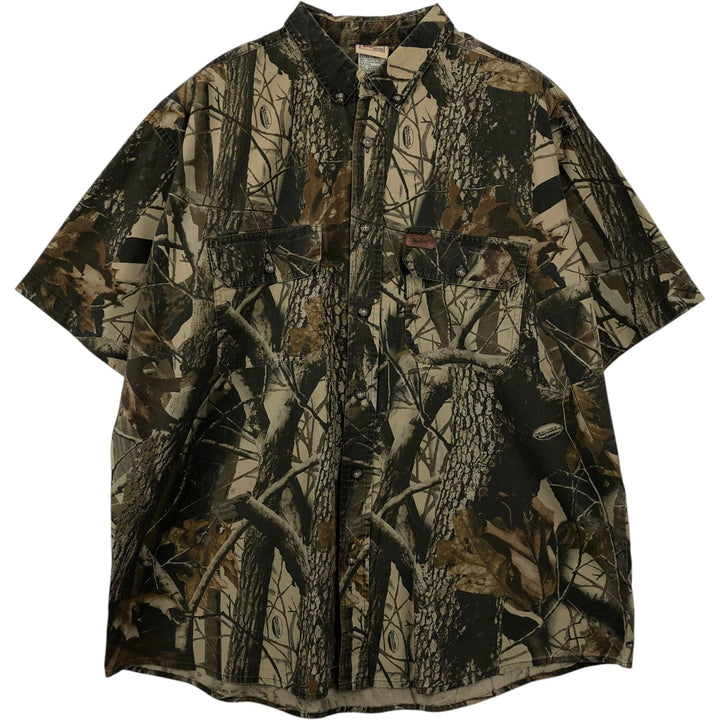 2000'S Woolrich Real Tree Camo Short-Sleeve Button-Down Shirt, Men's Size XL (approx.) cotton brown type Vintage Second Hand