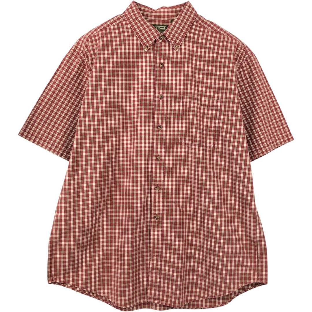 90'S LLBean Short-Sleeve Button-Down Check Shirt, Men's Size L (approx.), Vintage cotton red type Vintage Second Hand