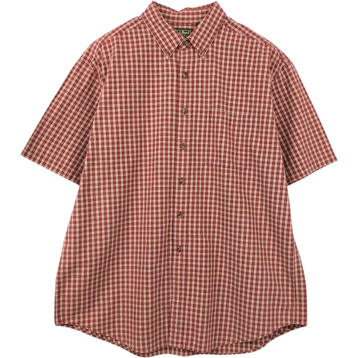 90'S LLBean Short-Sleeve Button-Down Check Shirt, Men's Size L (approx.), Vintage cotton red type Vintage Second Hand