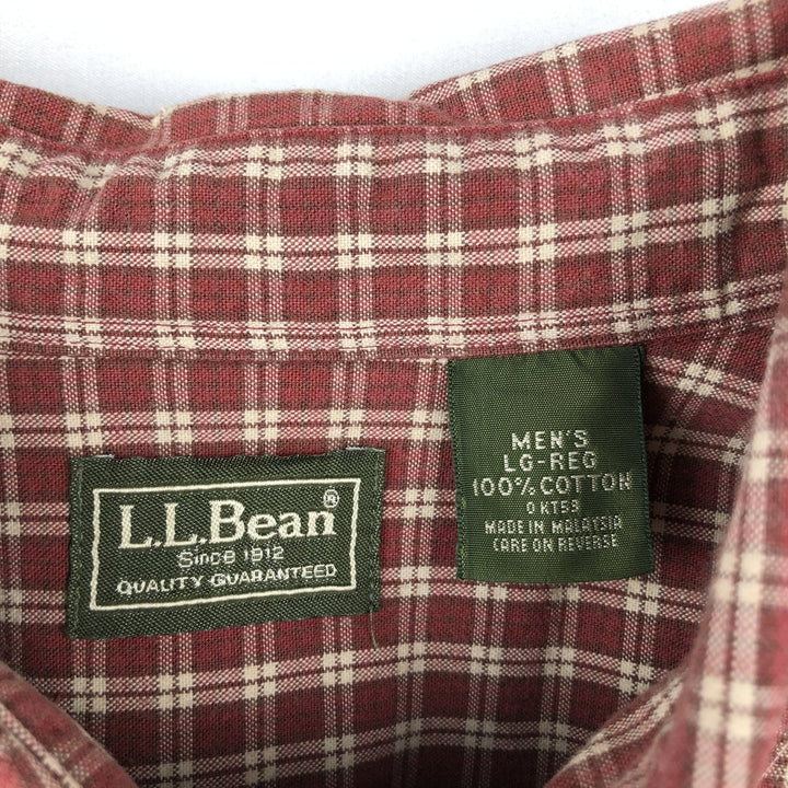 90'S LLBean Short-Sleeve Button-Down Check Shirt, Men's Size L (approx.), Vintage cotton red type Vintage Second Hand